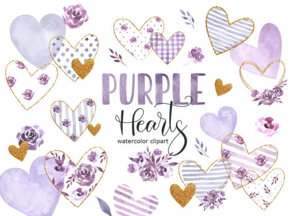 Elevating Design with Purple Watercolor Hearts Clipart