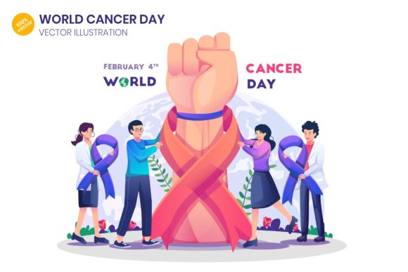 Visualizing Unity: The Strategic Power of World Cancer Day Flat Illustration in Digital Awareness